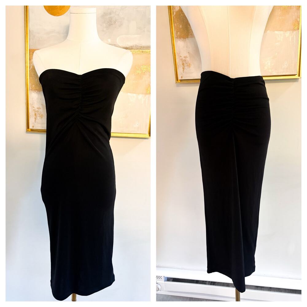 NA-KD Black Rouched Front Detail Midi Skirt XS Stretch Bodycon Neutral Glam